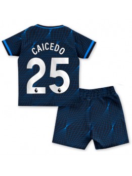 Otroški Nogometna dresi replika Chelsea Moises Caicedo #25 Gostujoči 2023-24 Kratek rokav (+ hlače)